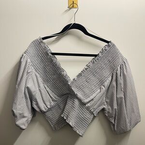 Abercrombie and Fitch summer crop top, blue and white strip with fun sleeves